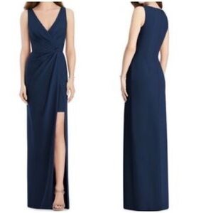 NWT Jenny Packham V Neck Crepe Column Gown Bridesmaid Dress Midnight Blue Sz 0